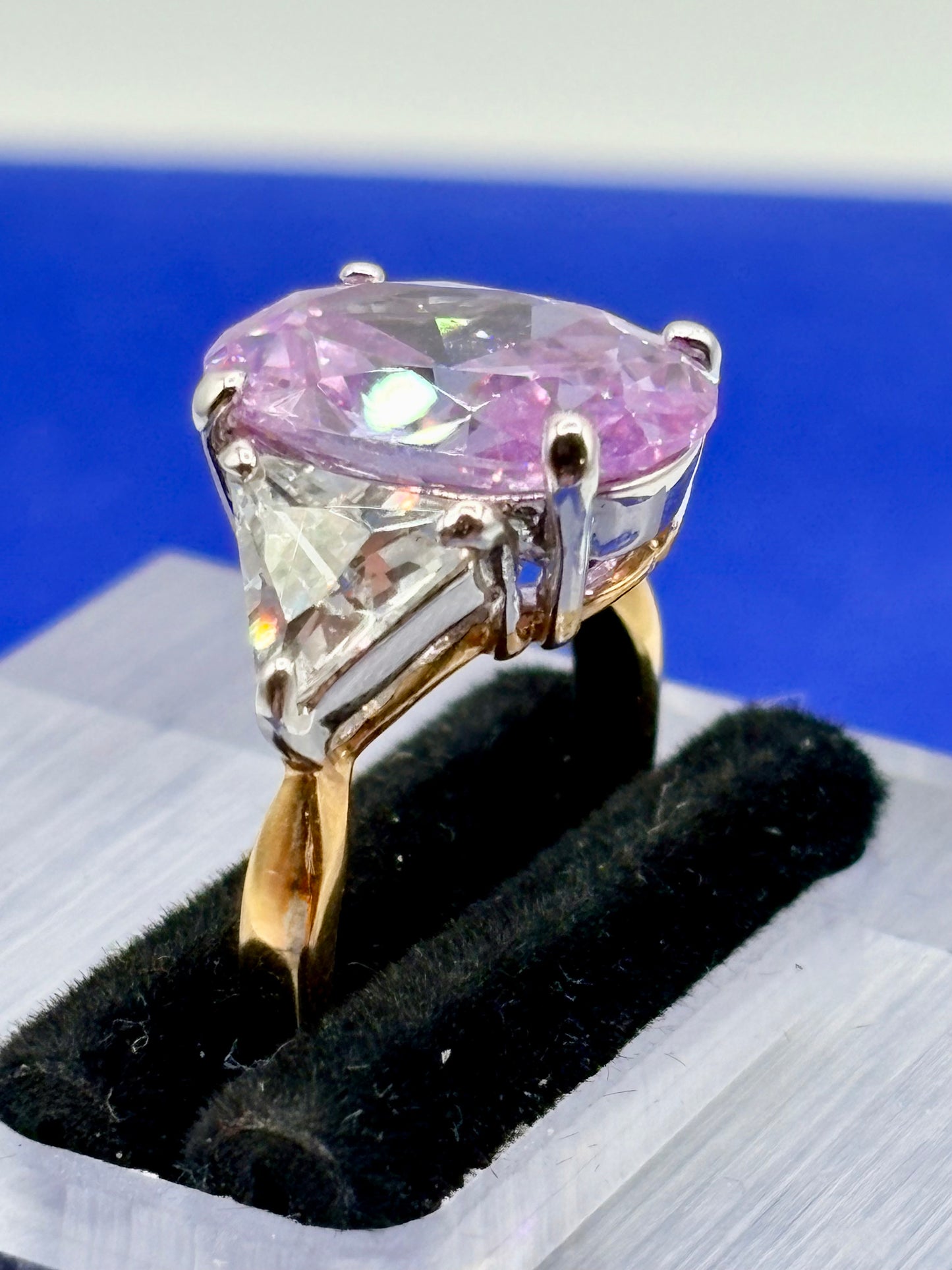 Purple & Clear Glass Silver/Gold Tone Costume Ring
