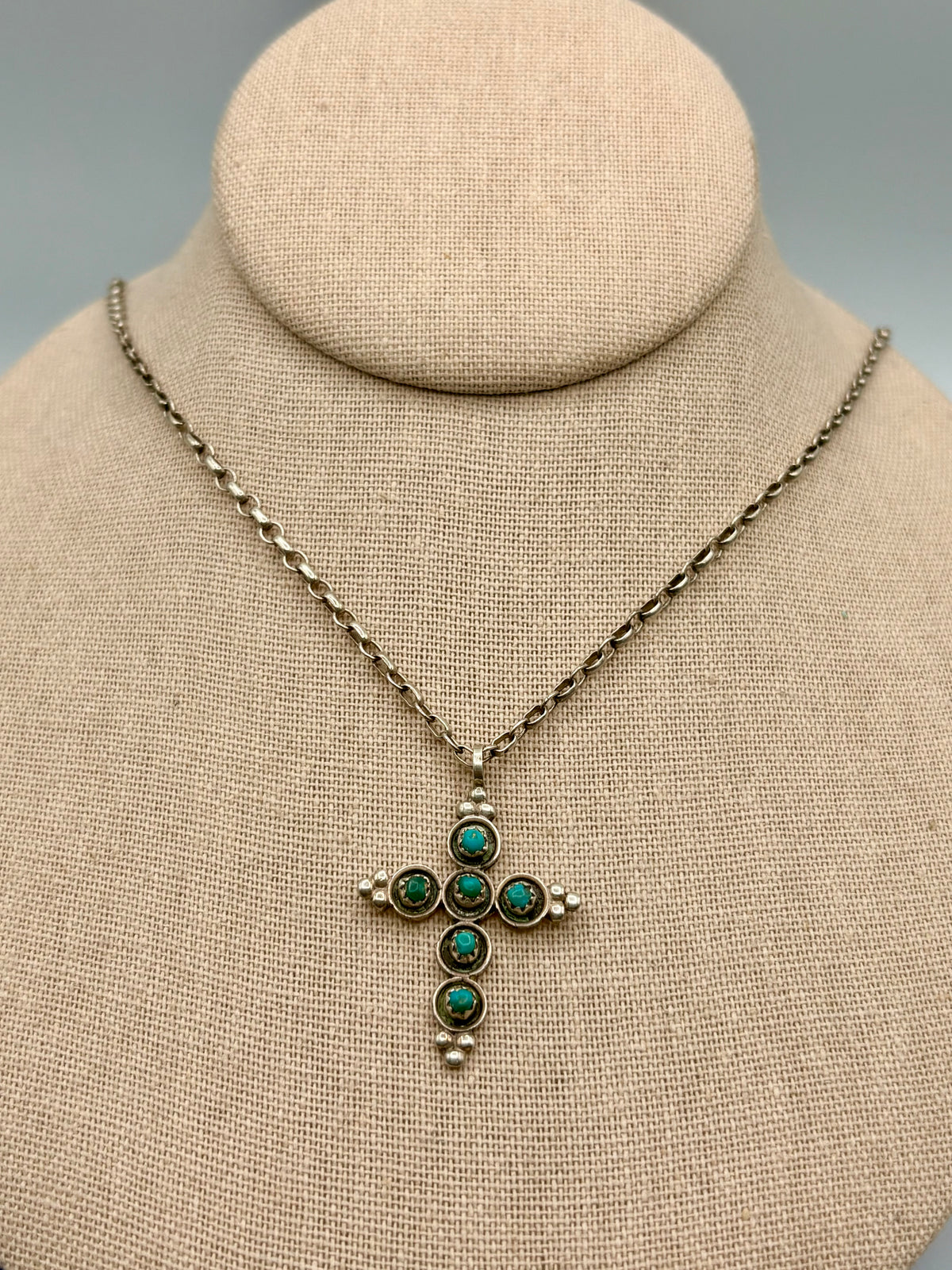Sterling Silver Native Turquoise Cross Necklace