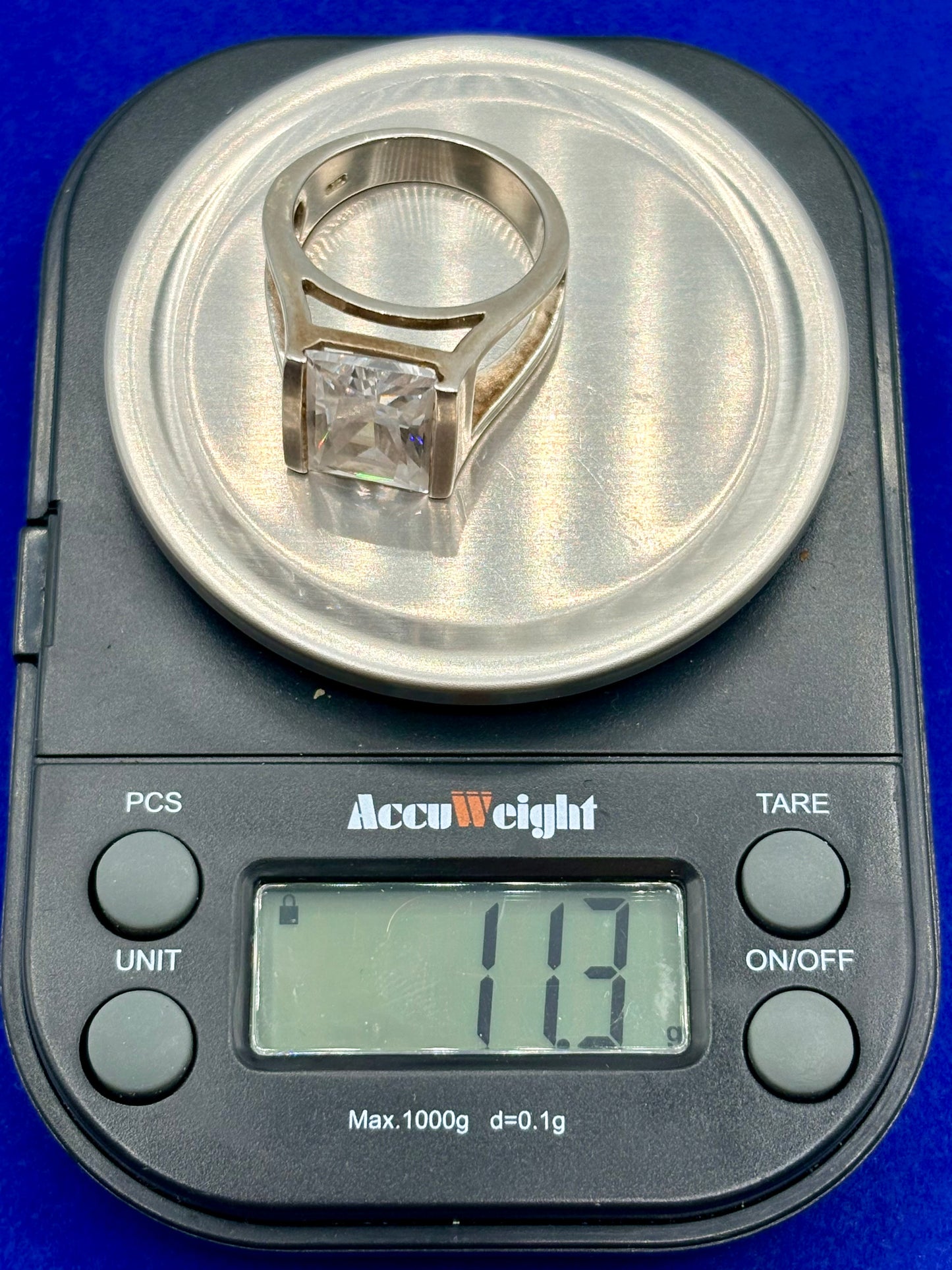 Sterling Silver Large Clear Crystal Ring