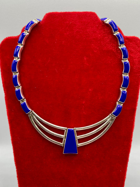 Vintage Lapis Lazuli 950 Silver Choker Necklace