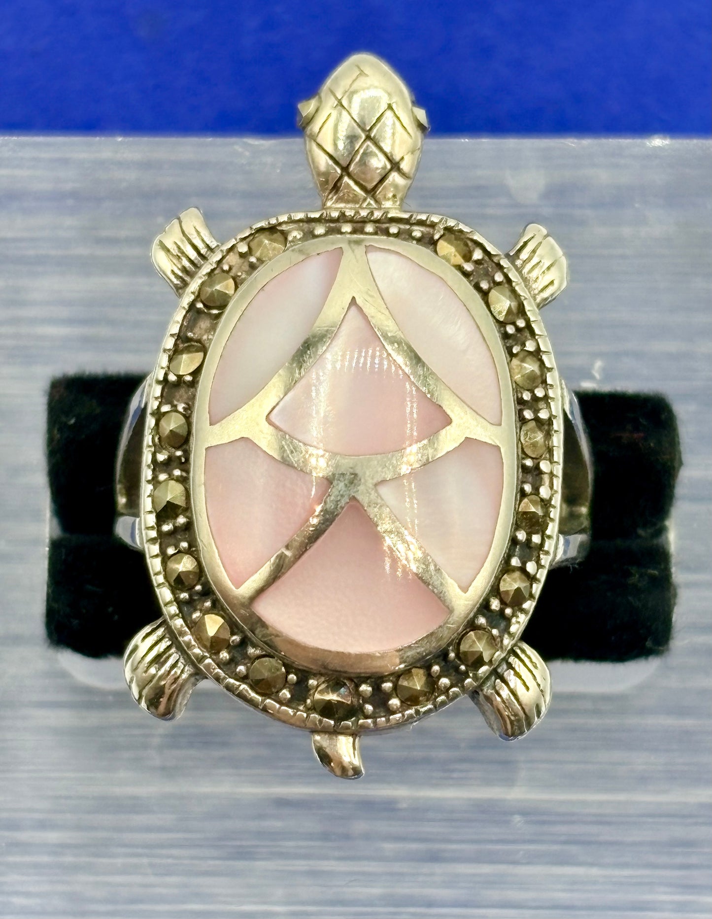 Sterling Silver MOP & Marcasite Turtle Ring
