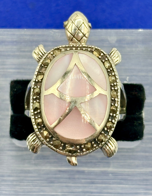 Sterling Silver MOP & Marcasite Turtle Ring