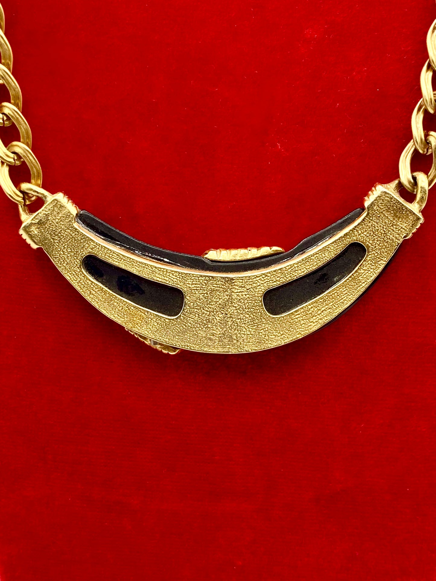 Vintage Gold Tone & Black Acrylic Statement Necklace