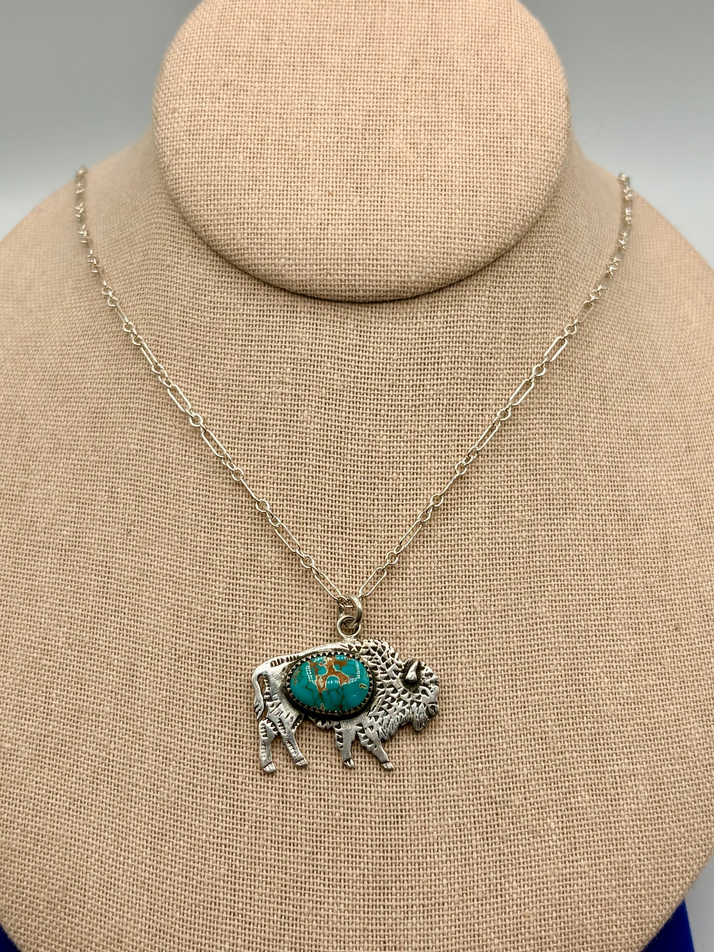 Sterling Silver Southwestern Tatonka Turquoise Buffalo Necklace