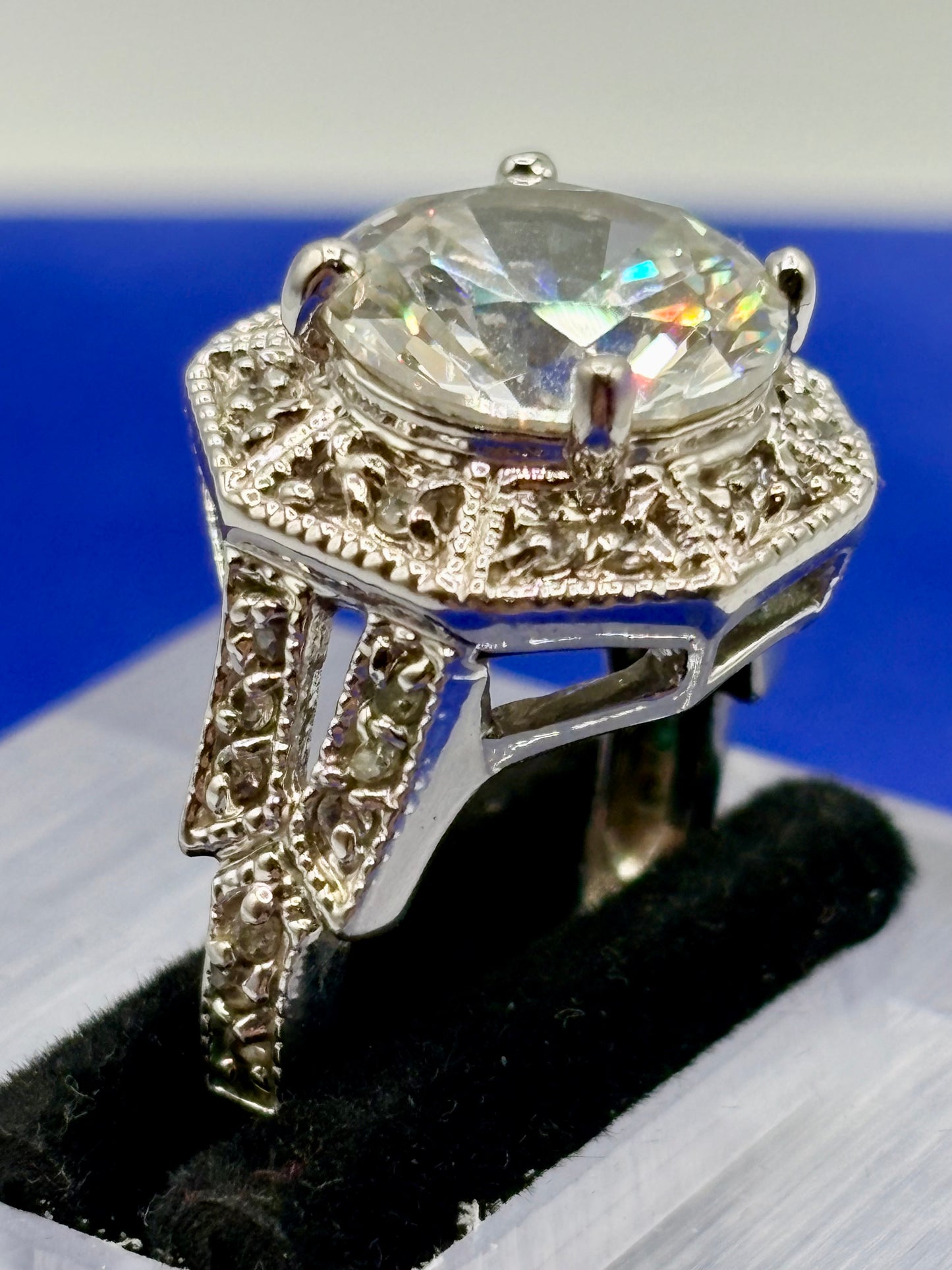 Silver Tone & Clear Rhinestone Statement Ring