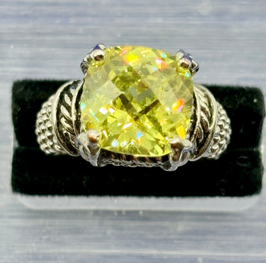 Premier Designs Yellow Crystal Silver Tone Costume Ring