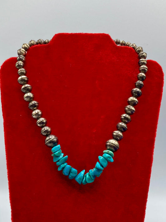 Vintage Navajo Sterling Silver Turquoise Necklace