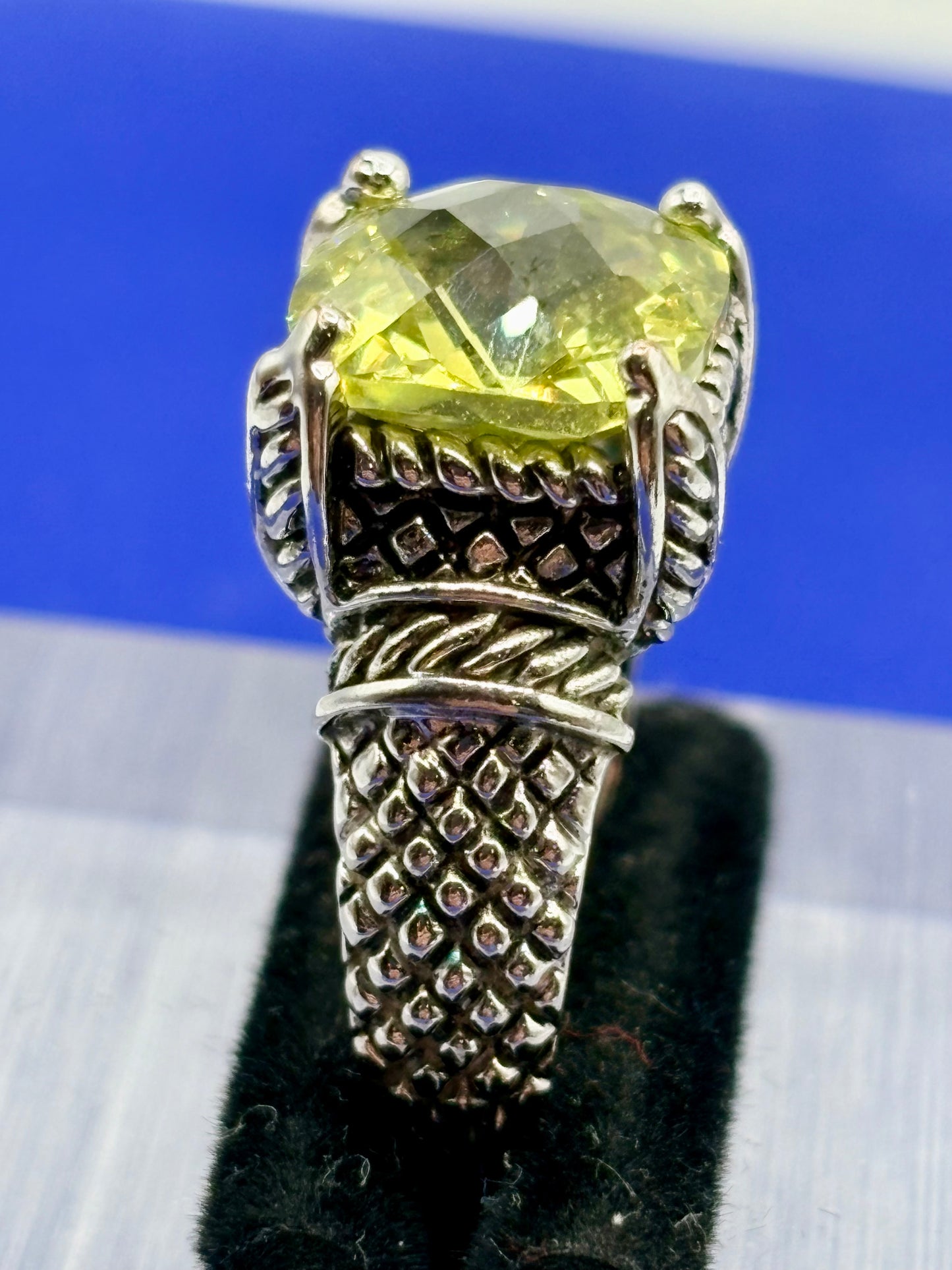 Premier Designs Yellow Crystal Silver Tone Costume Ring