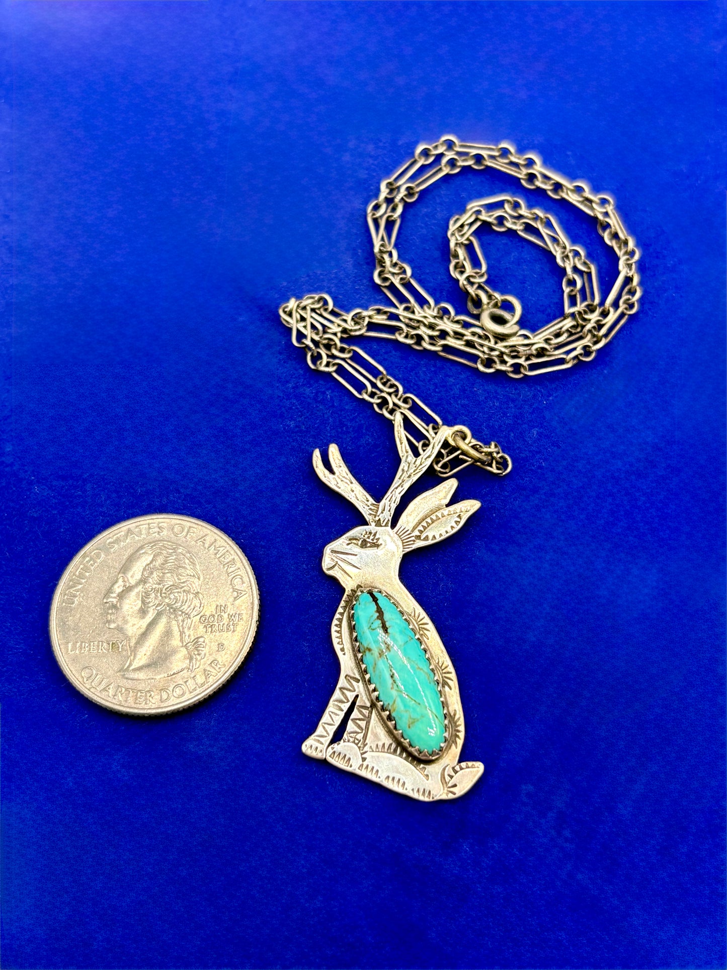 Sterling Silver Santa Catarina Southwestern Turquoise Jackalope Necklace