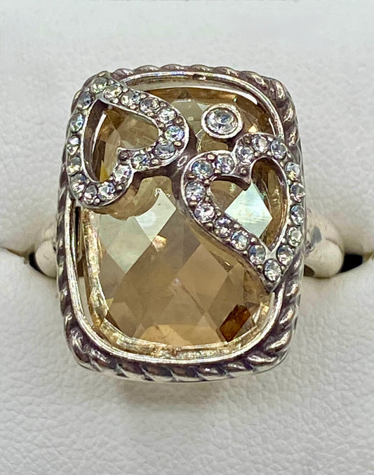 Brighton “Tender Hearts” Silver Tone & Crystal Ring