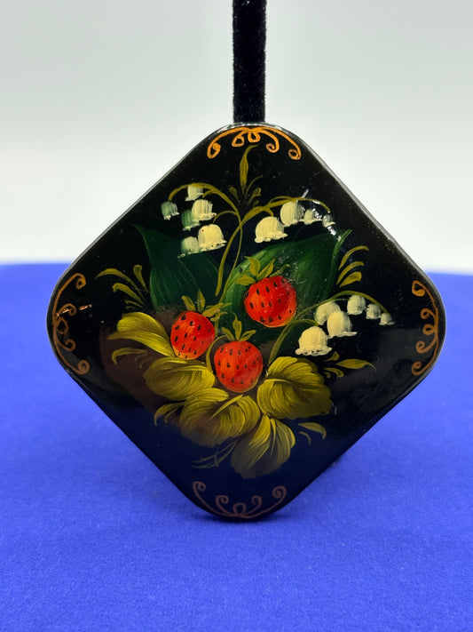 Vintage Hand Painted Russian Lacquer Strawberry Brooch