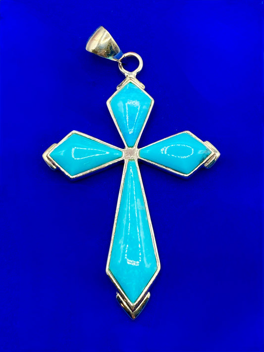 Sterling Silver SX Turquoise Cross Pendant