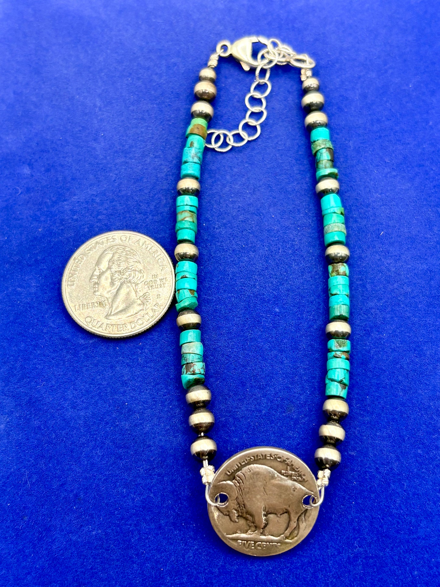 Sterling Silver & Turquoise Buffalo Nickel Bracelet