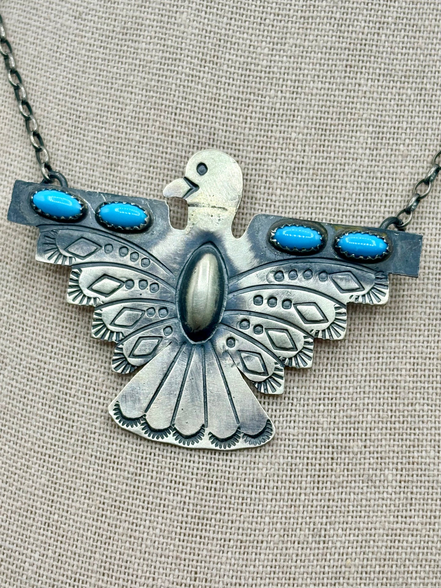 Sterling Silver Native Tim Yazzie Turquoise Thunderbird Necklace