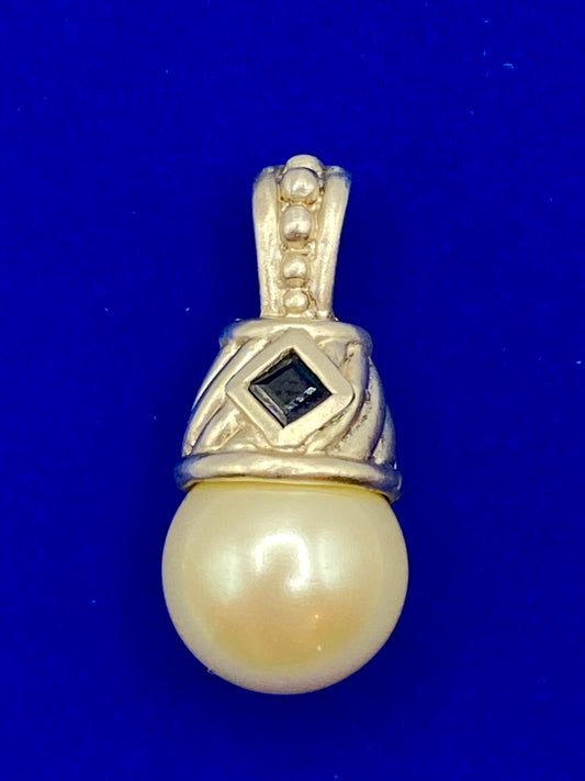 Judith Ripka Sterling Silver Blue Sapphire White Pearl Pendant Enhancer