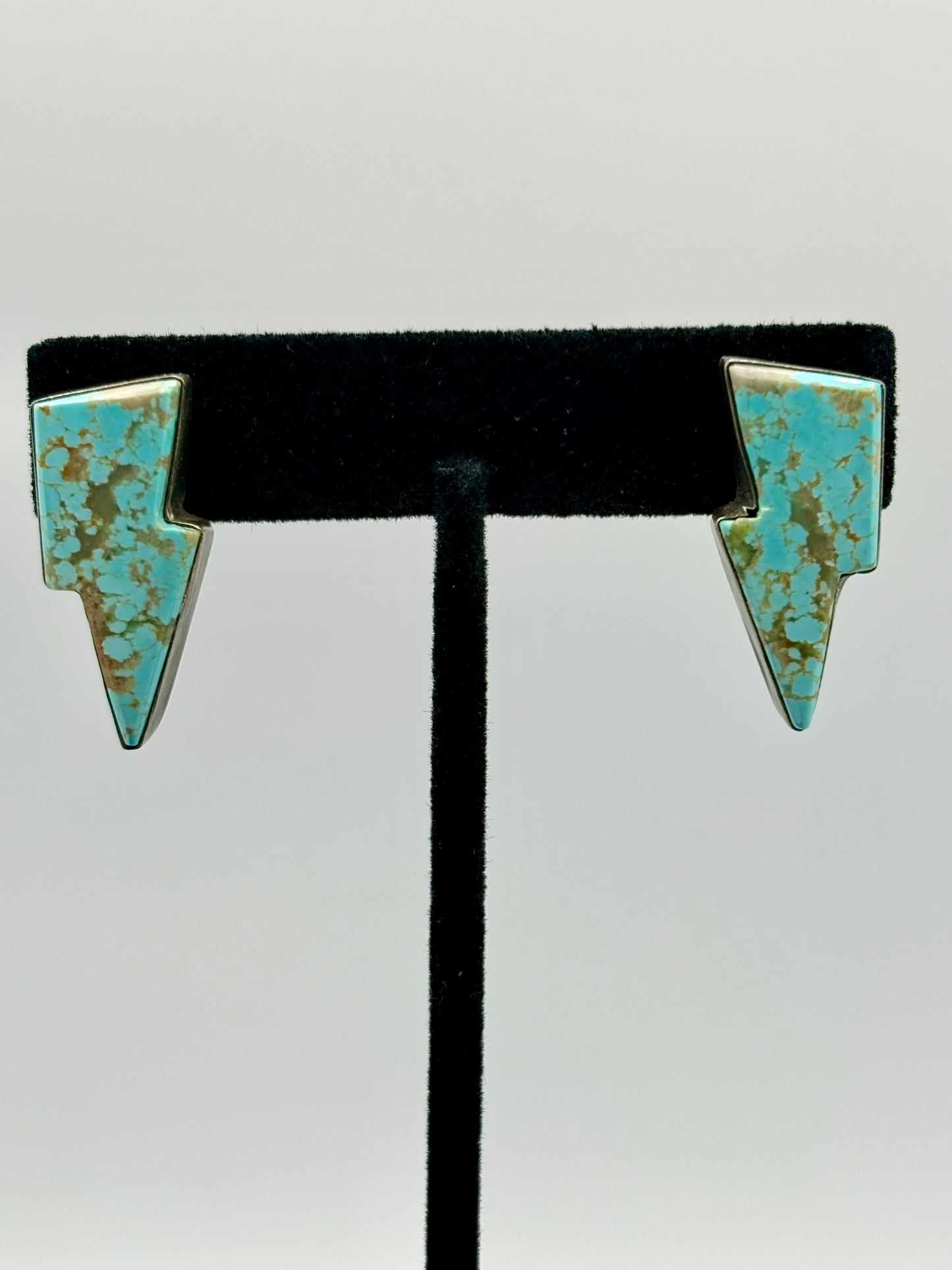 Sterling Silver Native Alfred Martinez Turquoise Lighting Bolt Earrings