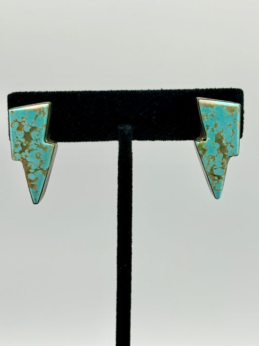 Sterling Silver Native Alfred Martinez Turquoise Lighting Bolt Earrings