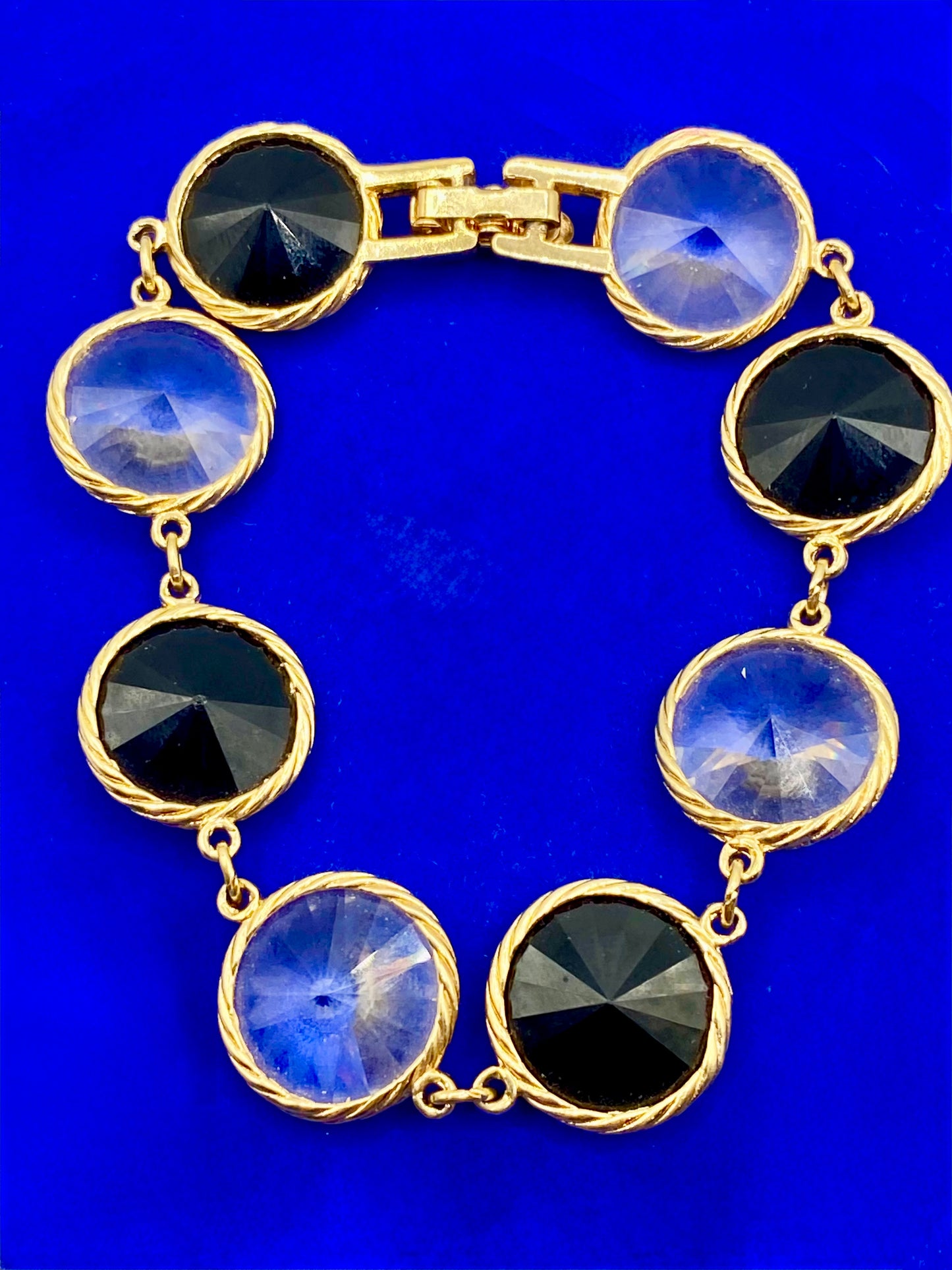 Vintage Faceted Black & Clear Glass Bracelet