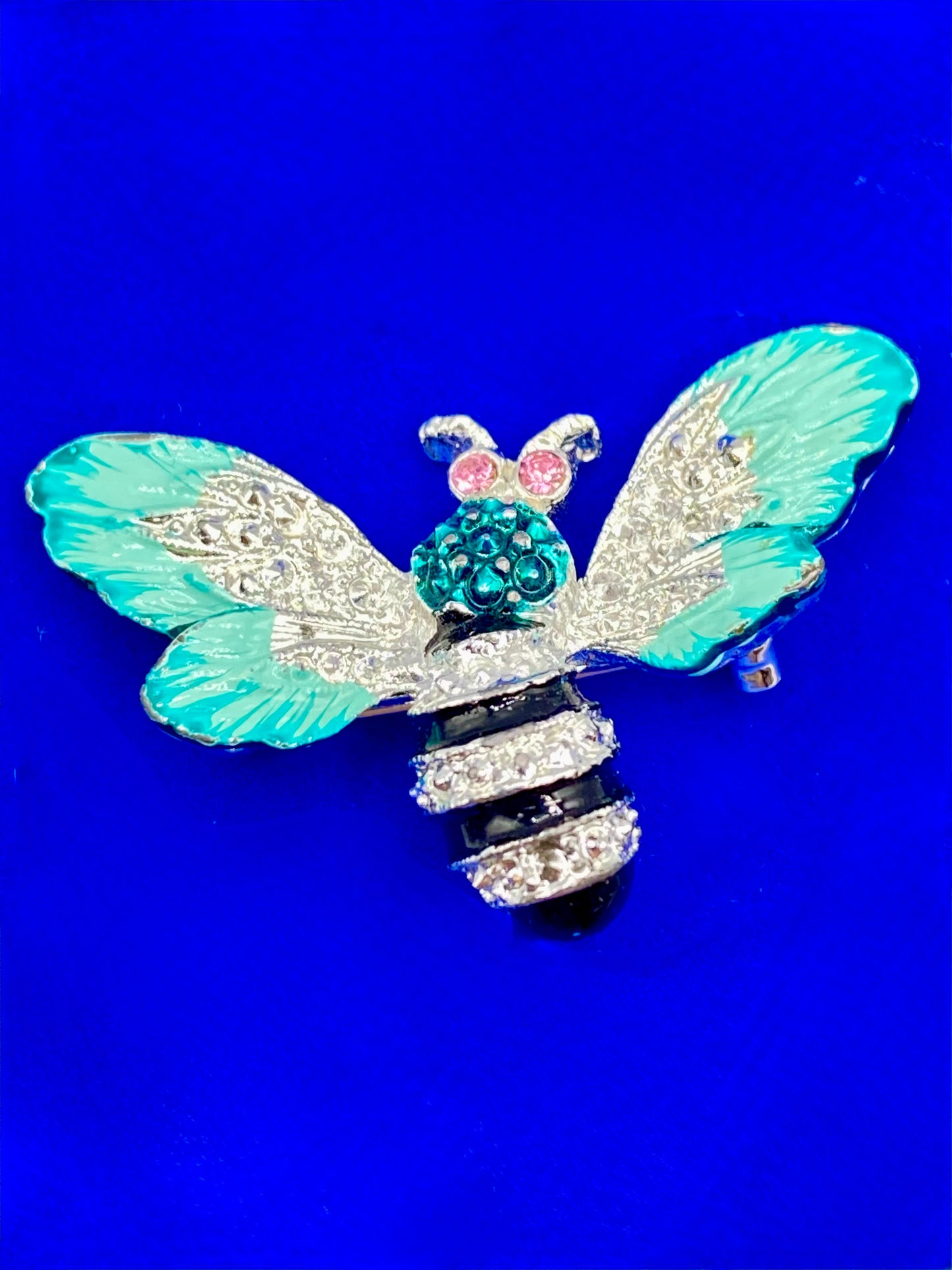 Vintage Silver Tone Enameled Bee Brooch