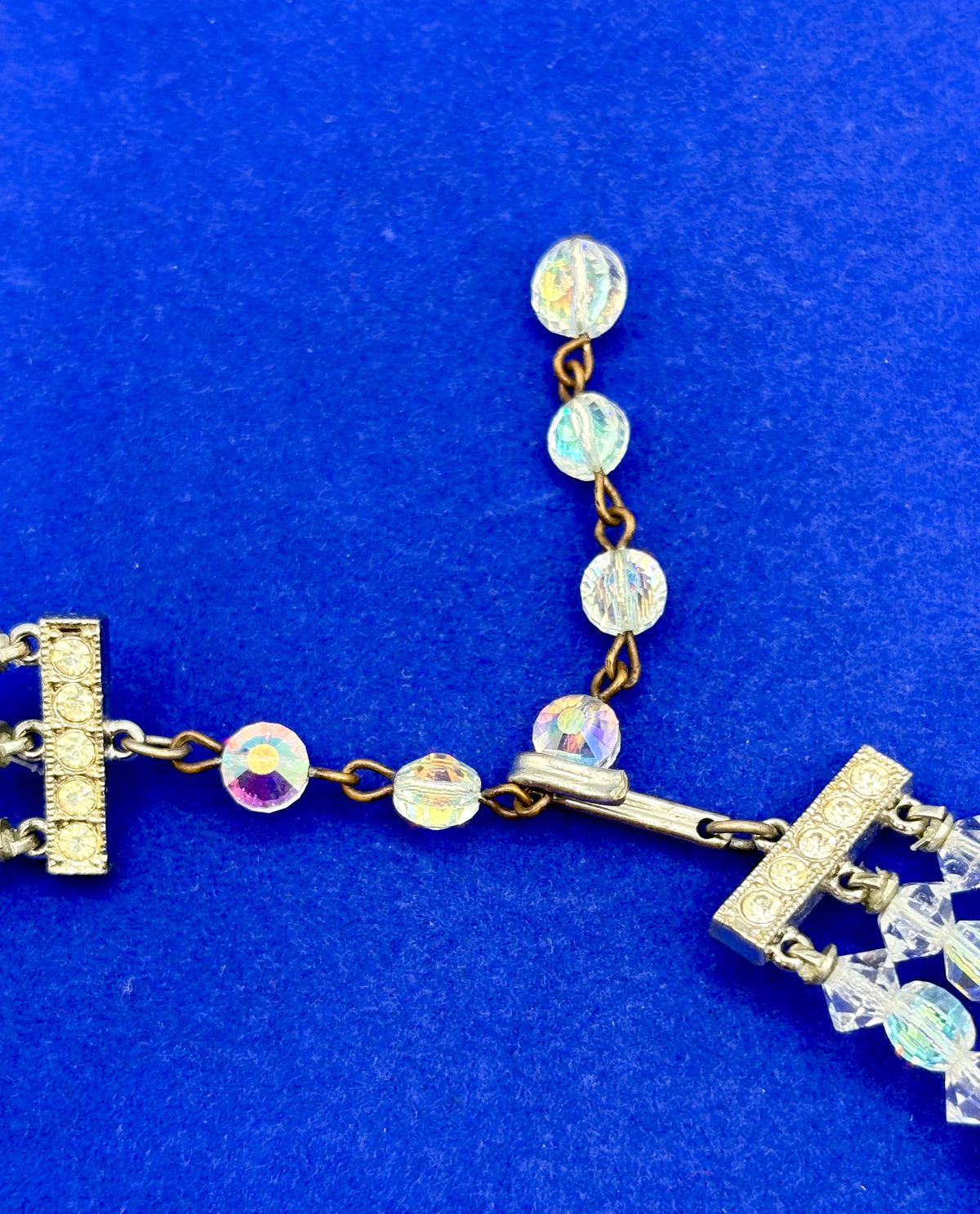 Vintage Triple Strand AB Crystal Necklace