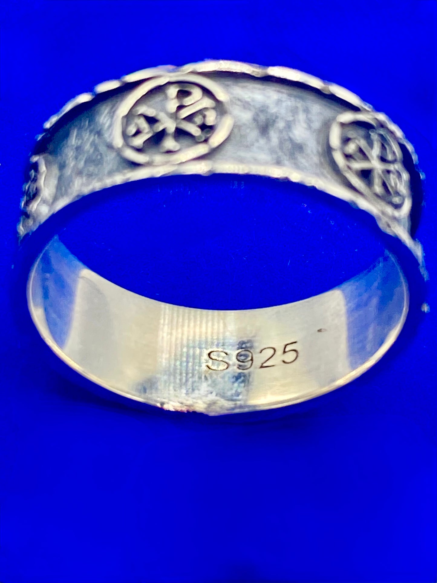 Sterling Silver Chi Rho Alpha Omega Christian Band Ring