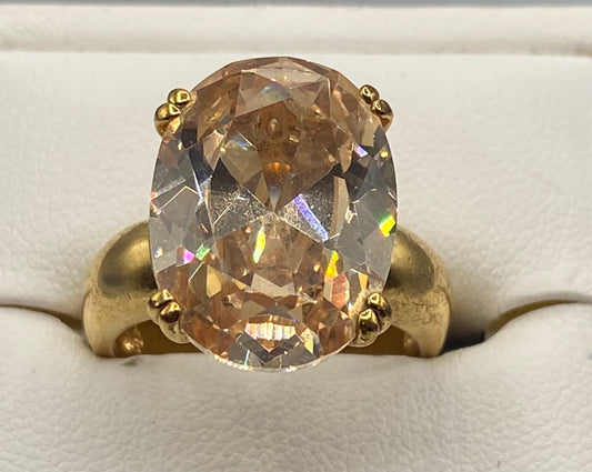 Glass Gold Tone Statement Ring