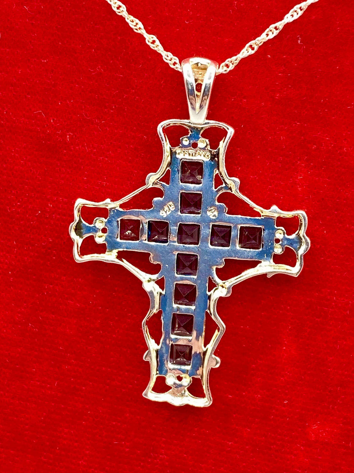 Sterling Silver Blue Topaz Cross Necklace