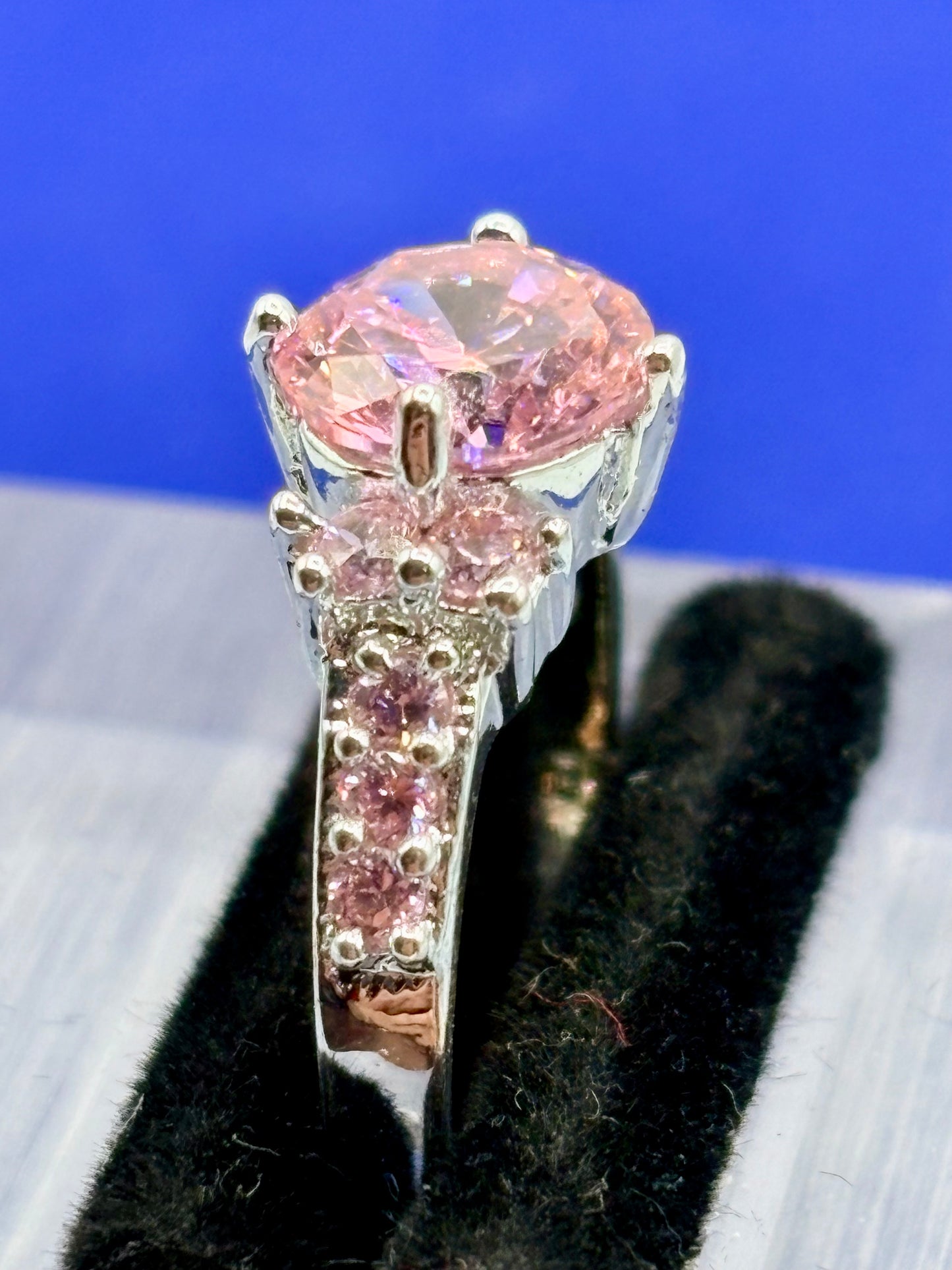 Pink Glass Silver Tone Costume Ring