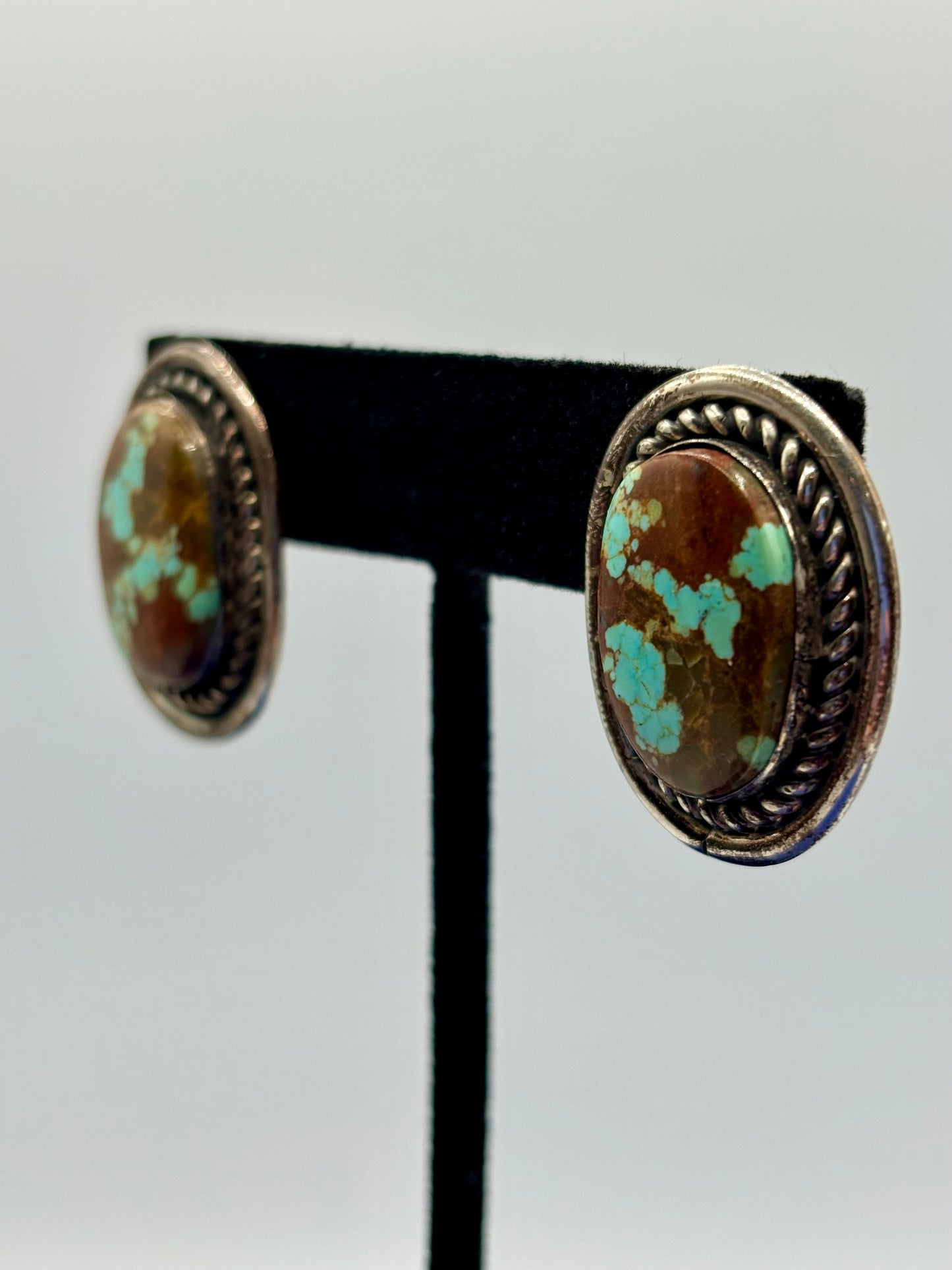 Sterling Silver Native Robert Livingston Turquoise Earrings