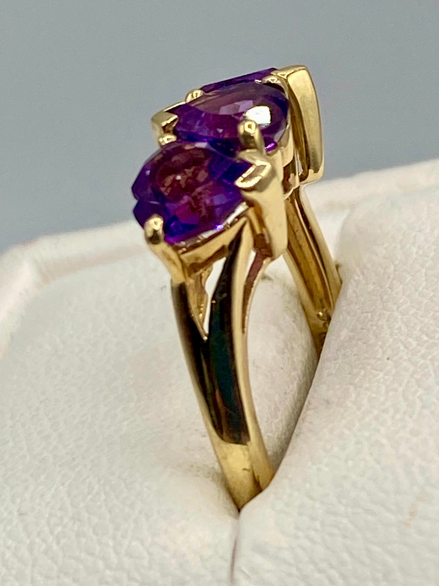 14K Gold Triple Amethyst Heart Ring