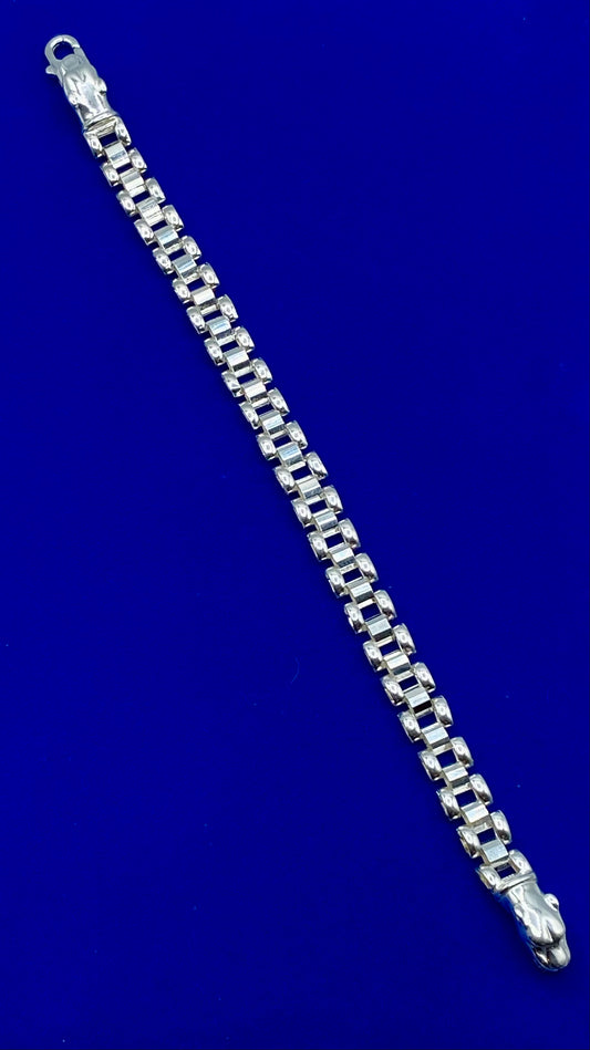 Vintage Milor Italy Sterling Silver Chain Bracelet With Panther Head Clasp