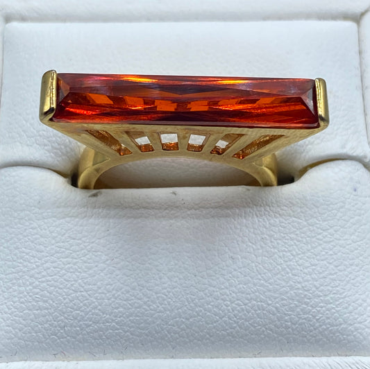 Orange Glass Gold Tone Ring