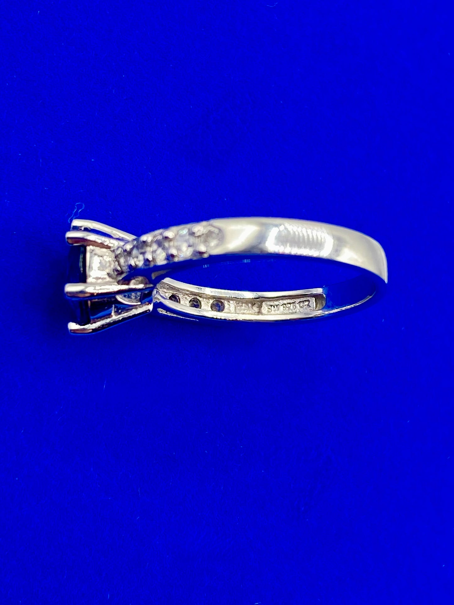 Sterling Silver Dark Blue Round Sapphire & CZ Ring