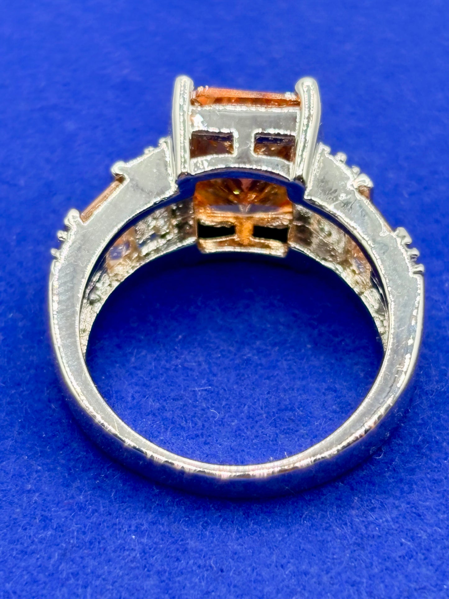 Orange & Clear Glass Silver Tone Costume Ring