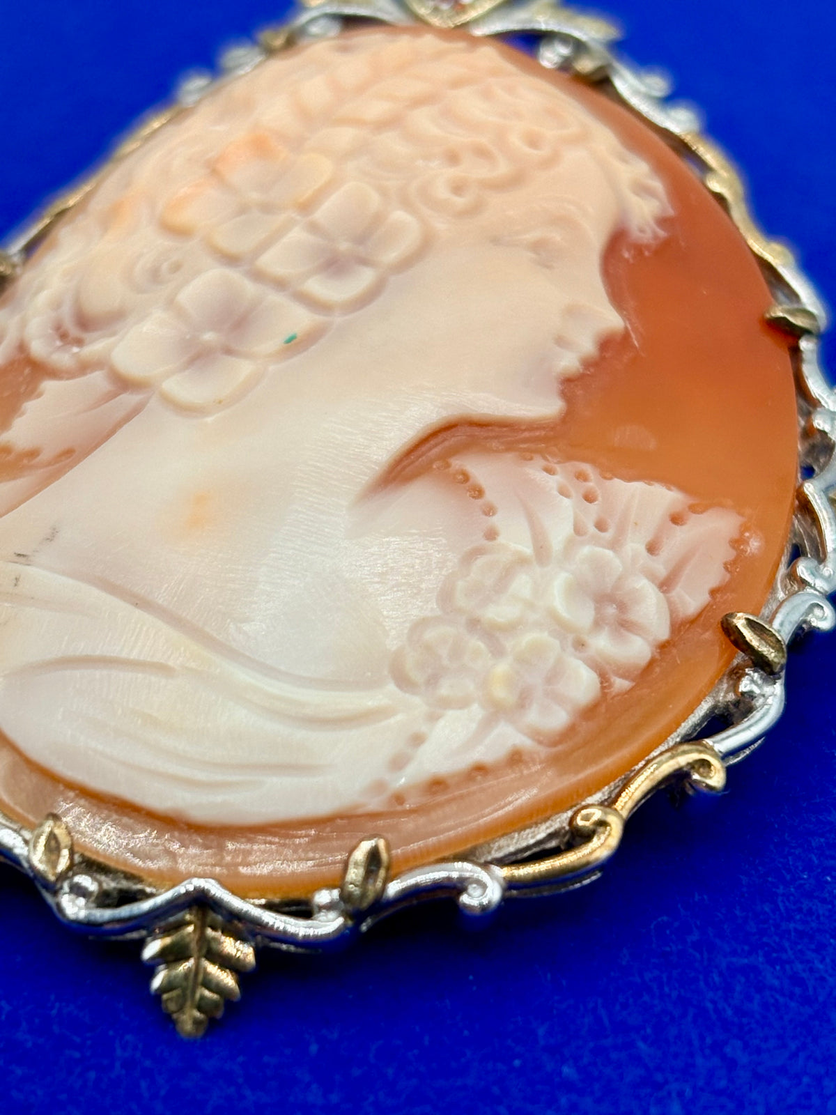 Sterling Silver & Ruby Shell Cameo Brooch/Pendant