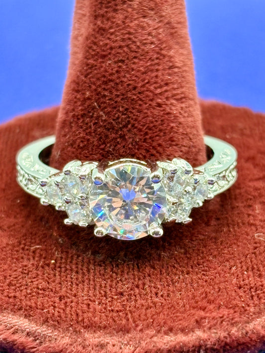 Silver Tone CZ Costume Ring