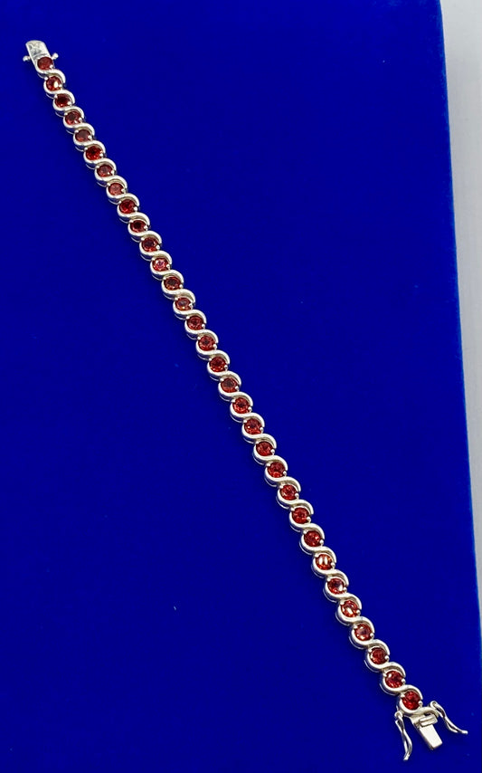 Sterling Silver Thailand Garnet Tennis Bracelet