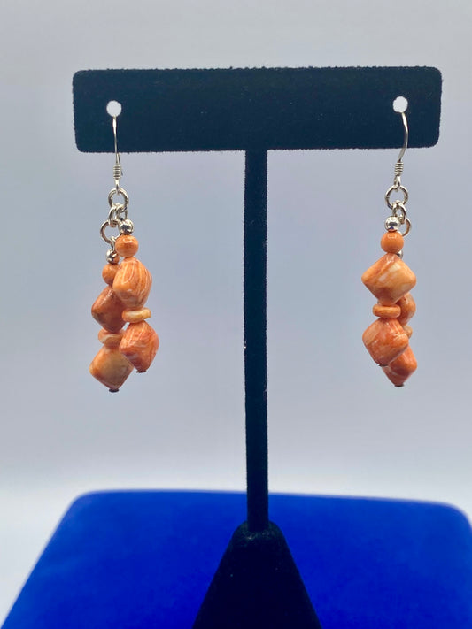 Sterling Silver Orange Spiny Oyster Beaded Earrings