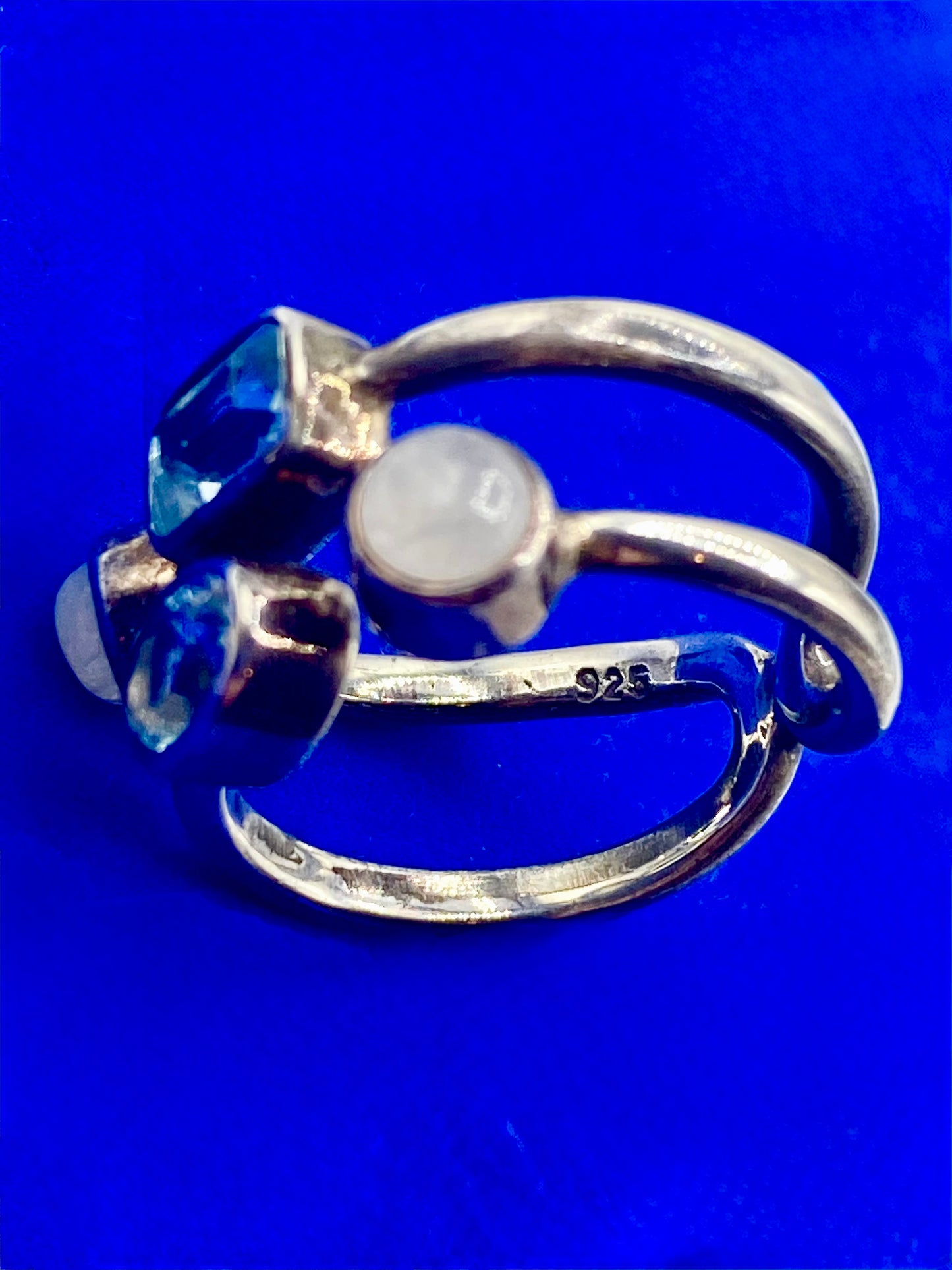 Sterling Silver Moonstone & Blue Topaz Ring