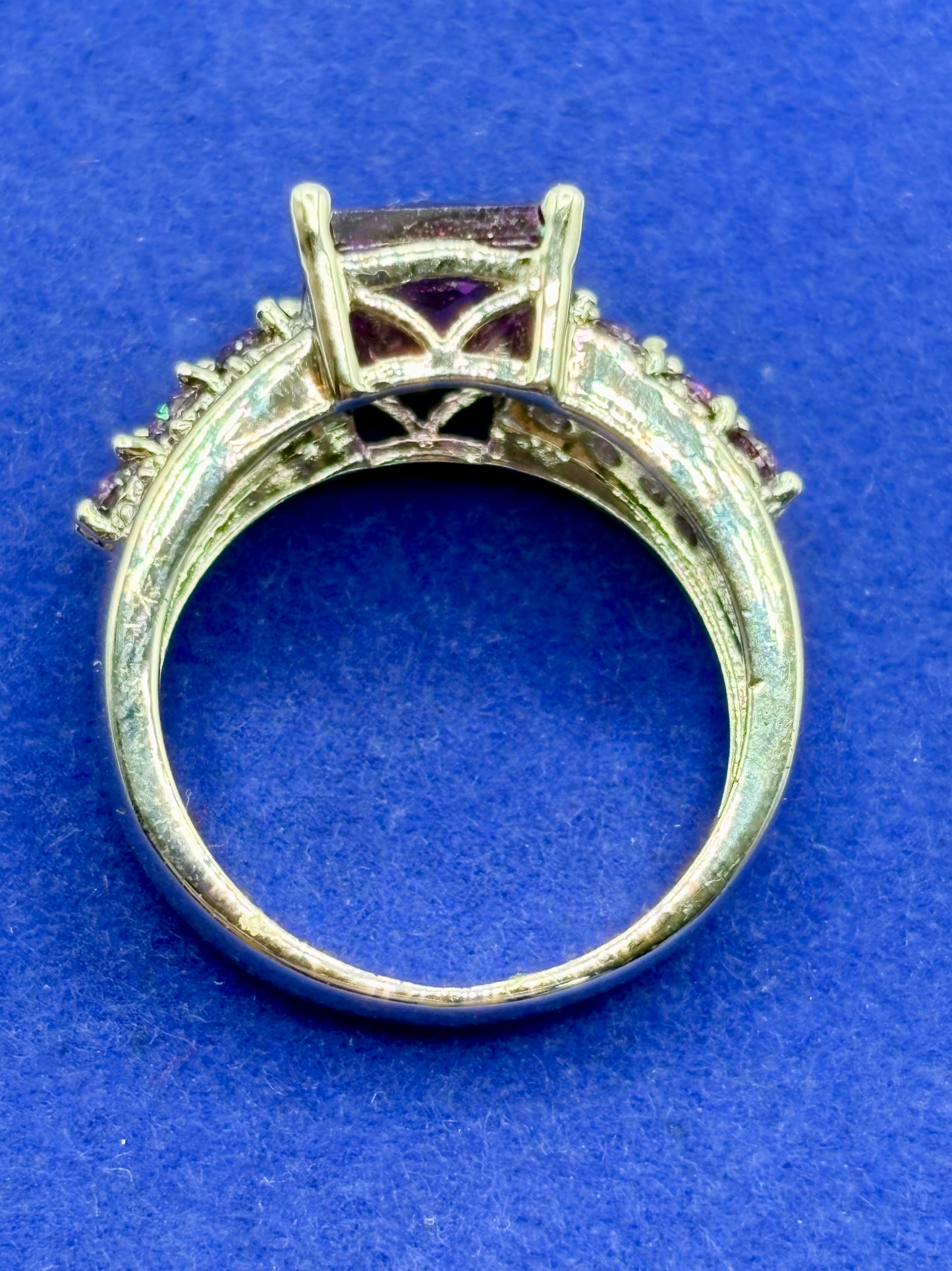 Deep Purple Glass Silver Tone Costume Ring