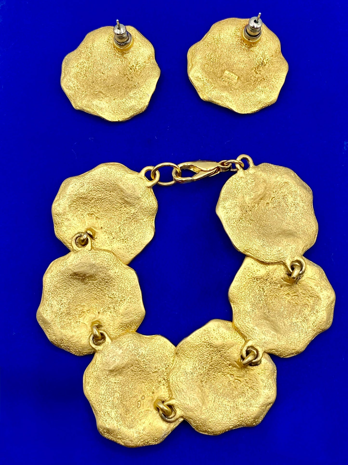 Vintage Brushed Gold Tone Disc Jewelry Set