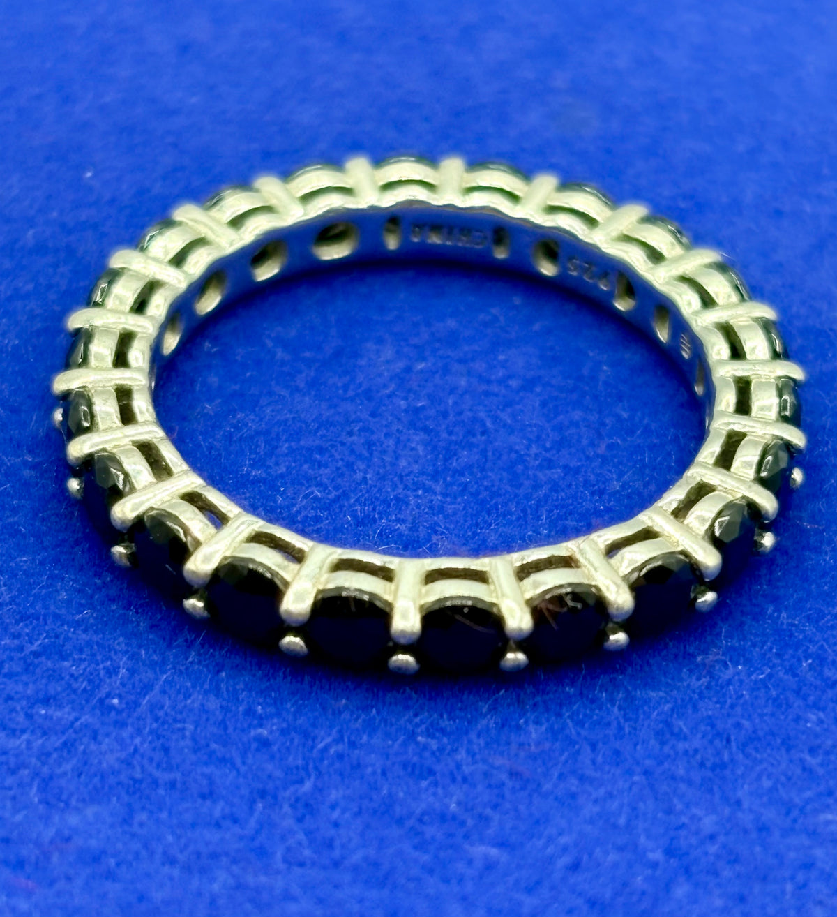 JTV Black Spinel Rhodium Over Sterling Silver Eternity Ring