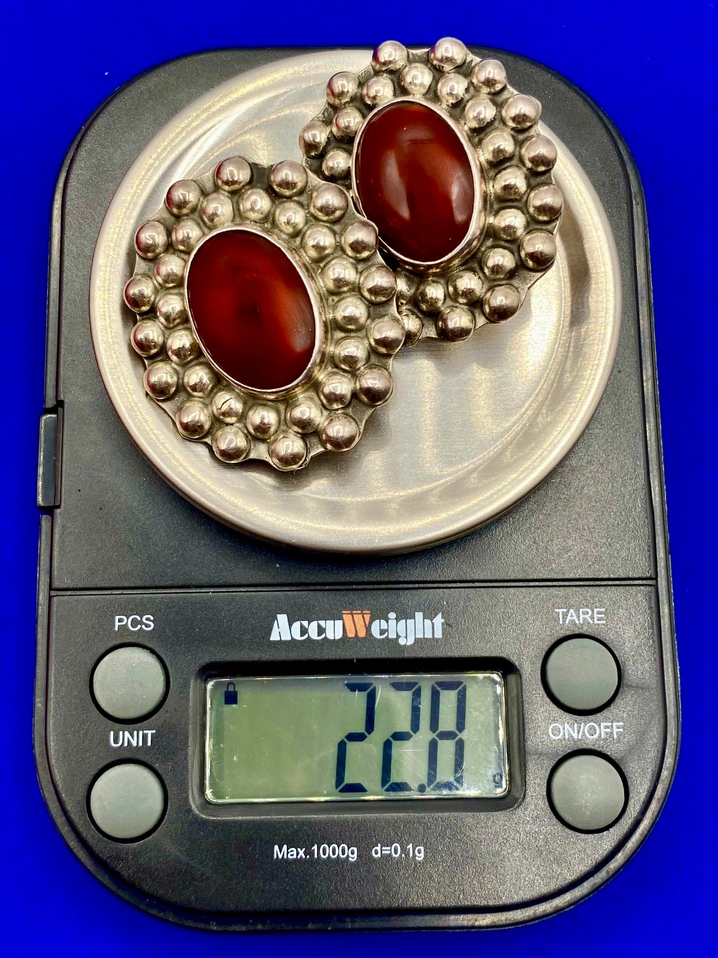 Vintage Taxco Sterling Silver Carnelian Clip Ons