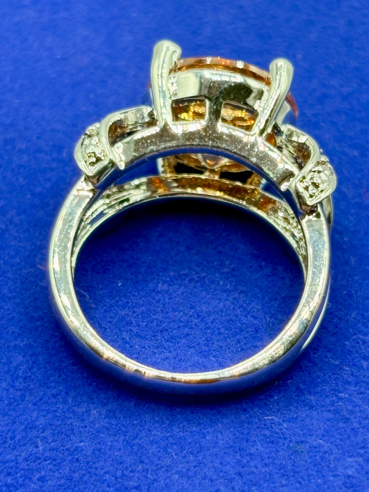 Orange Glass Silver Tone Costume Ring