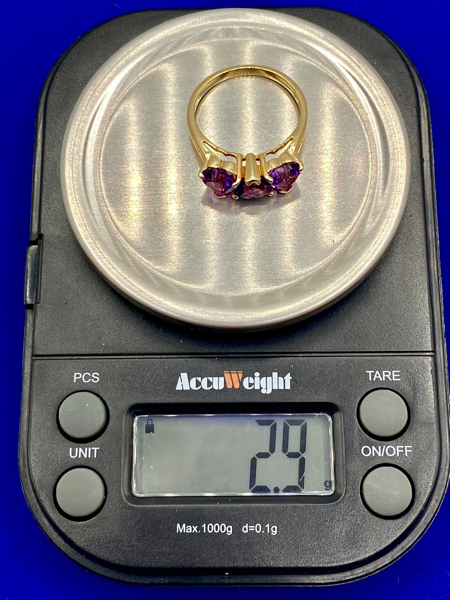 14K Gold Triple Amethyst Heart Ring