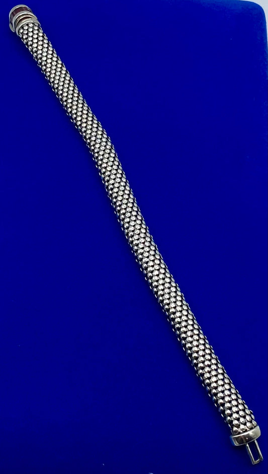 Baguette Garnet Clasp Sterling Silver Braided Chain Bracelet