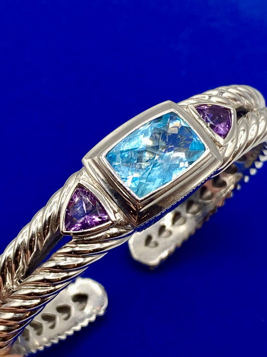 Judith Ripka Sterling Silver Hinged Cuff with Topaz & Amethyst