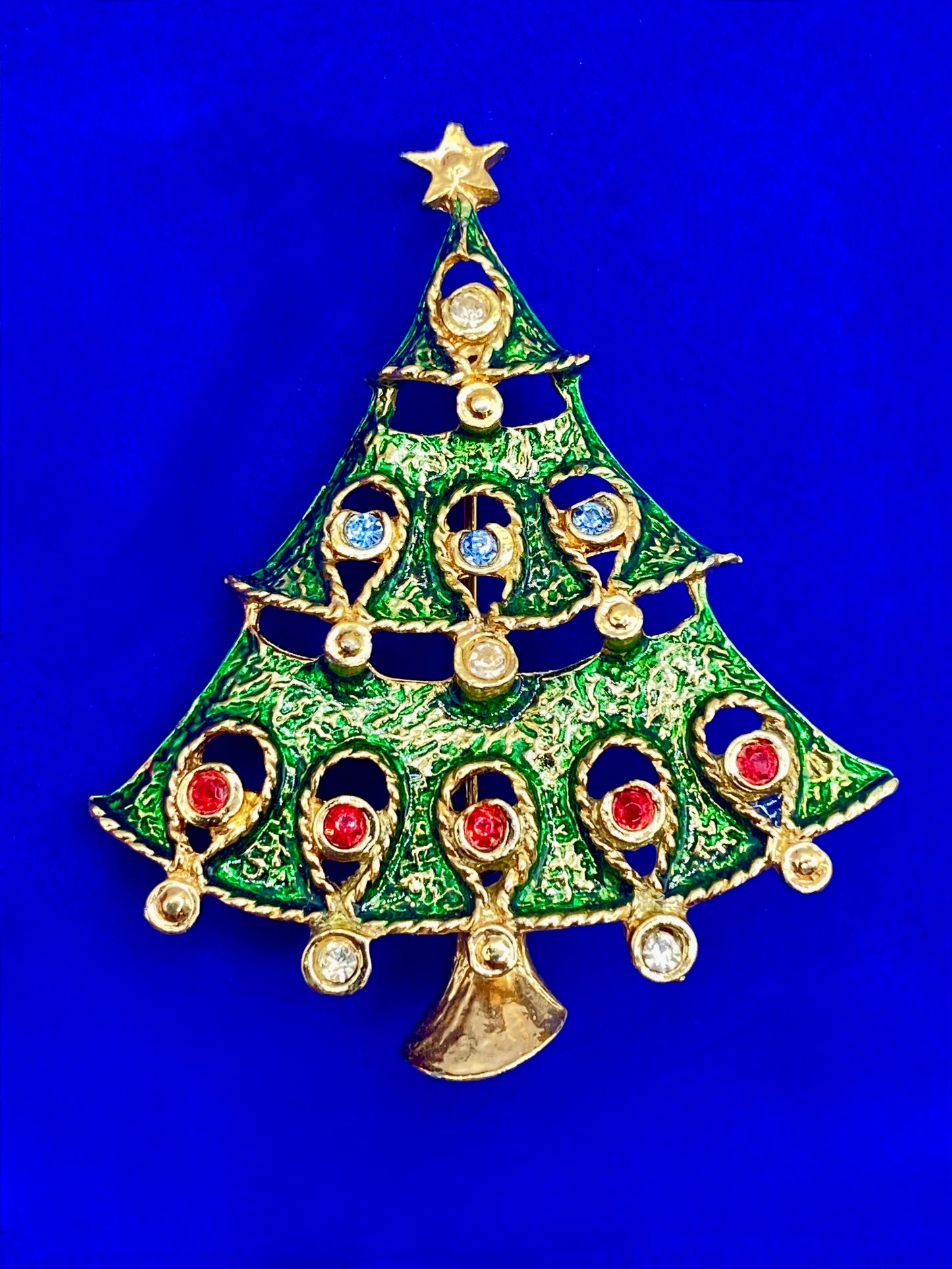 Rhinestone & Enamel Christmas Tree Brooch
