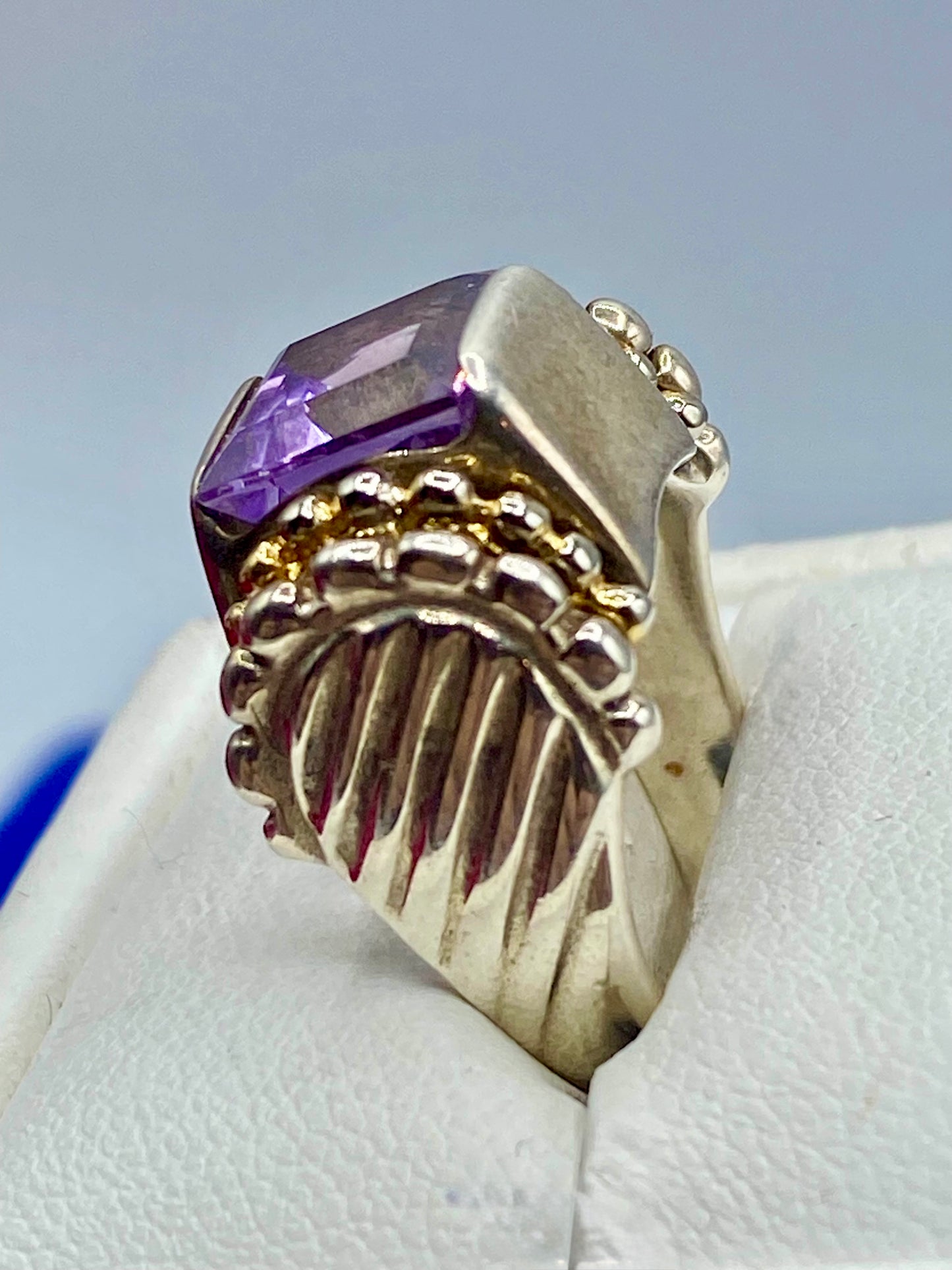 Sterling Silver Heavy B.G Amethyst Ring