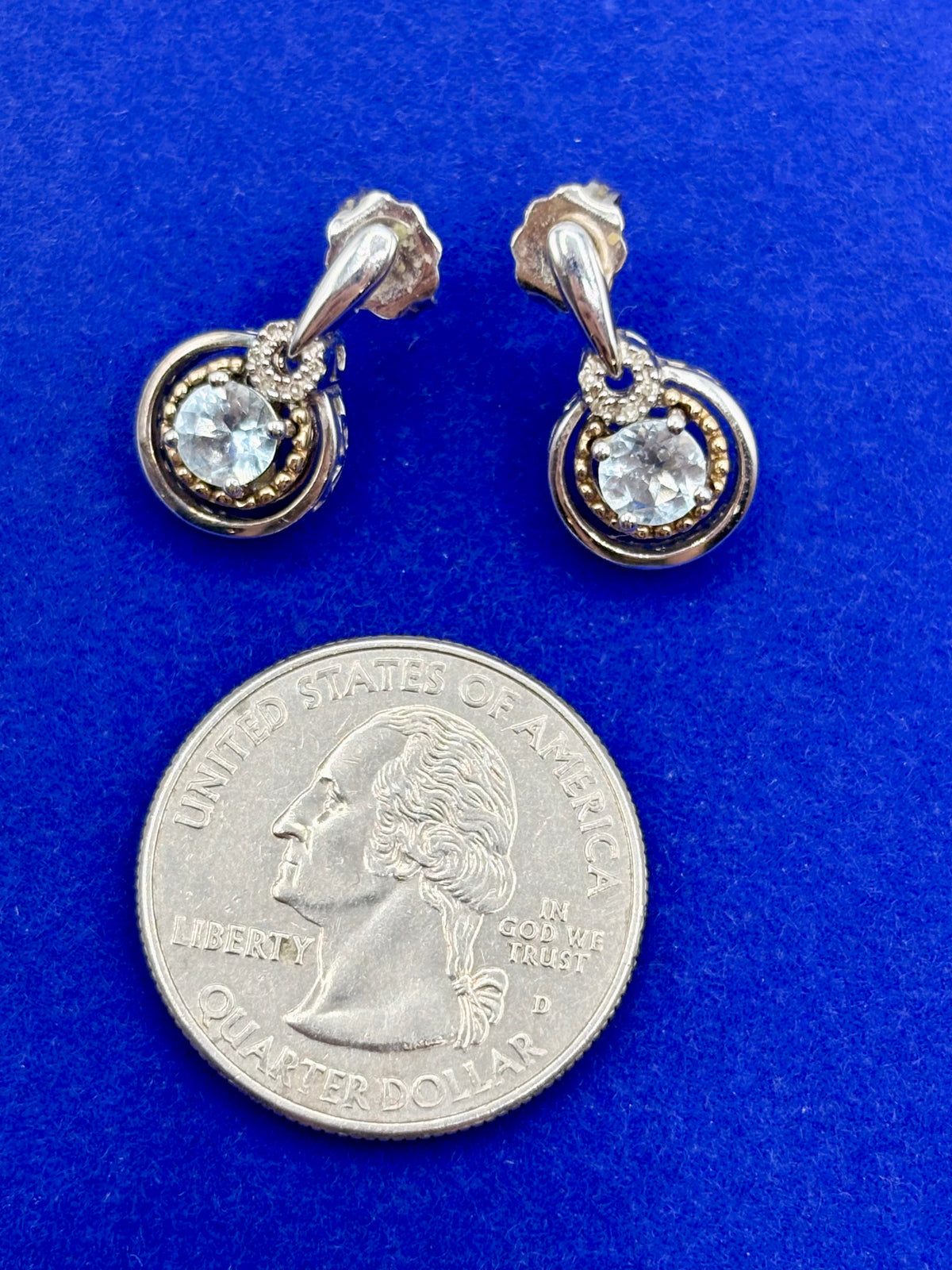 Sterling Silver & 14K Light Blue Spinel & Diamond Stud Earrings